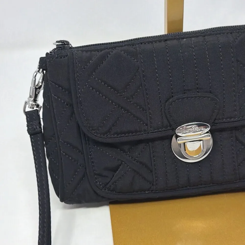 Vera Bradley Black Quilted Turn Lock Wristlet Wallet Clutch Handbag